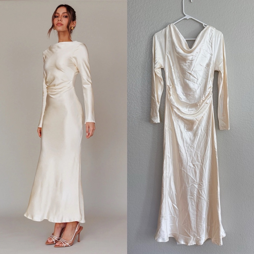 Here Comes the Sun Loveland Cowl Back Midi Dress Oyster
